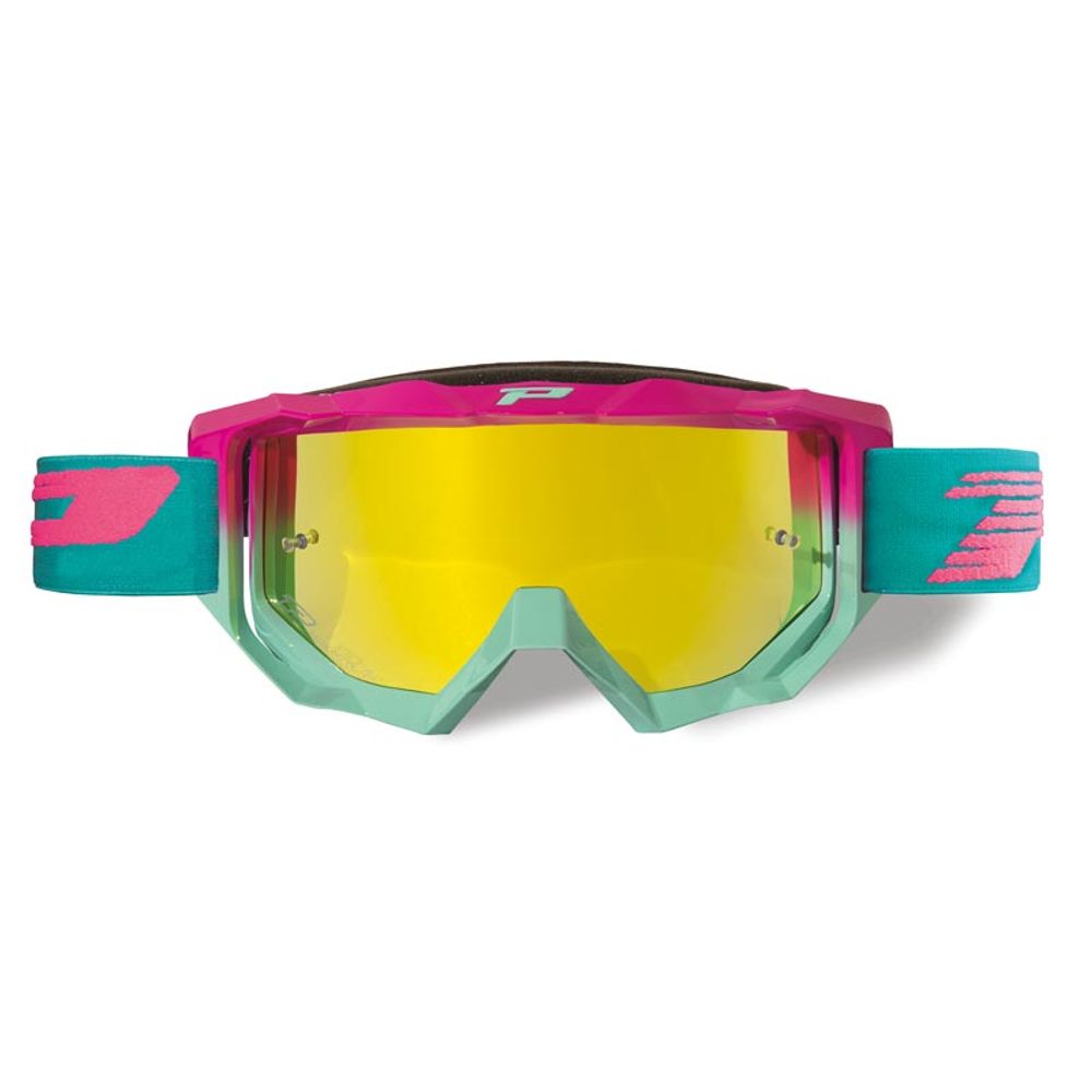 Progrip Goggle 3200fl - Multilayered Lens - Mirrored Yellow - Fuxia/green Acqua - Grafite Offroad