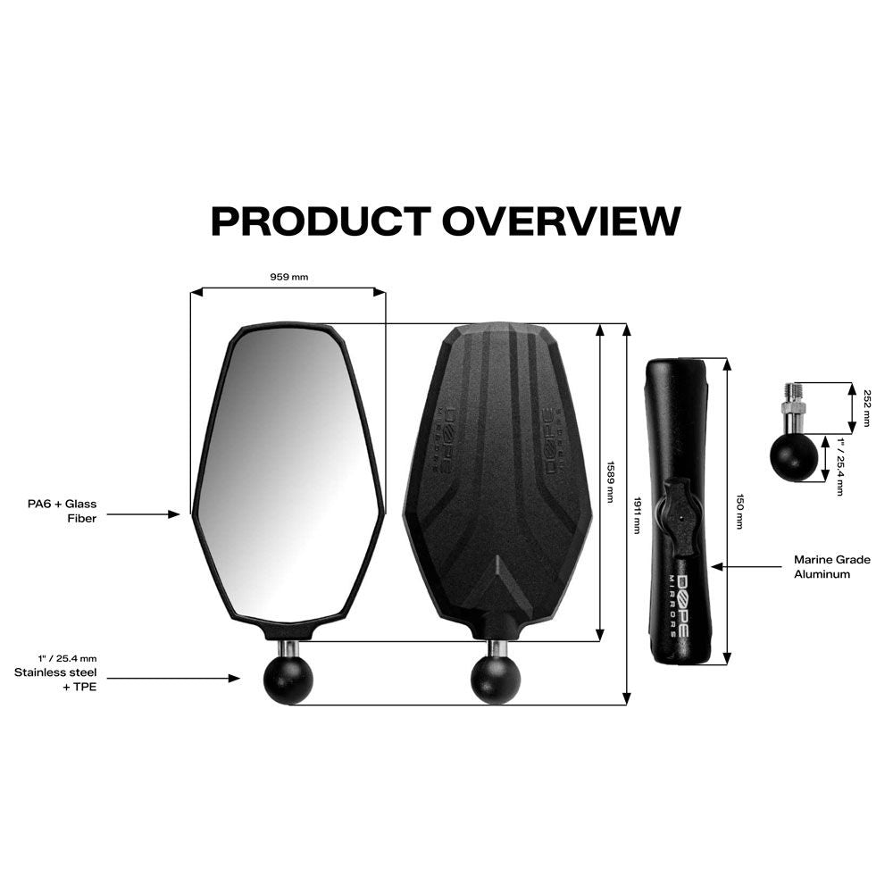 Adventure NO BMW Approved Road-Use Mirrors (M10x1.25, 3-ball mount)