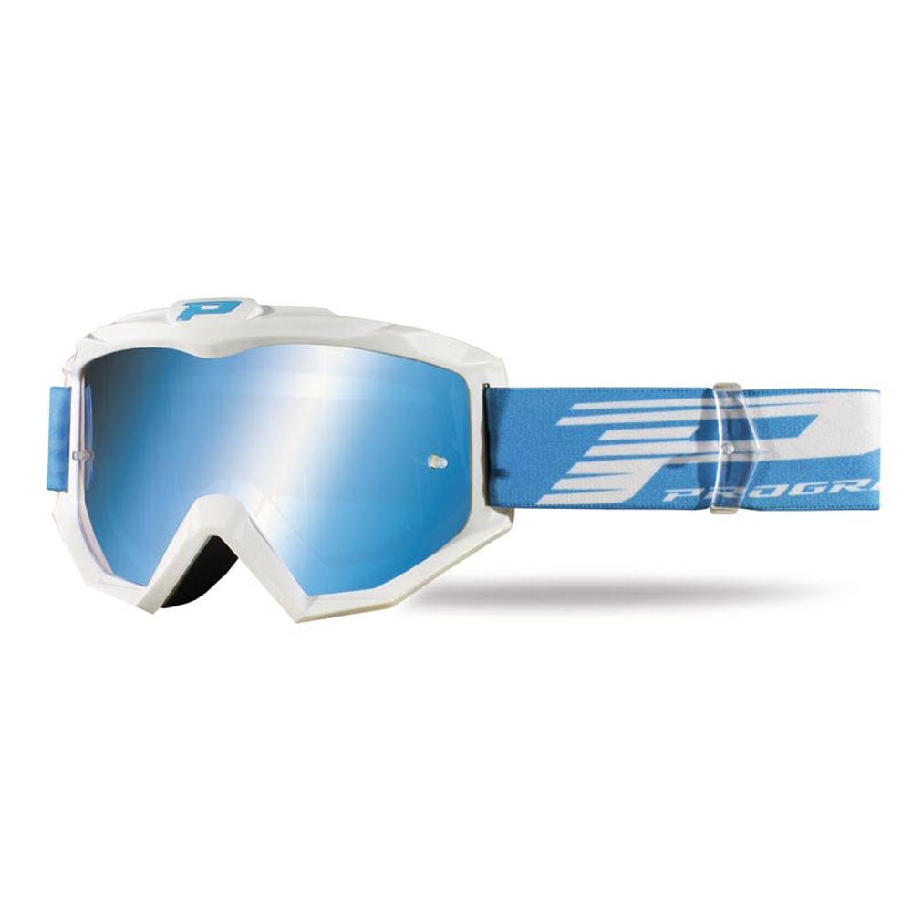 Progrip Goggle 3201fl - Multilayered Lens - Mirrored Light Blue - White - Grafite Offroad