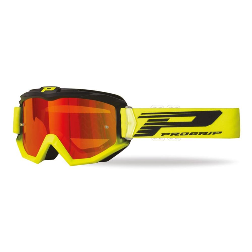 Progrip Goggle 3201fl - Multilayered Lens - Mirrored Red - Black/fluo Yellow - Grafite Offroad