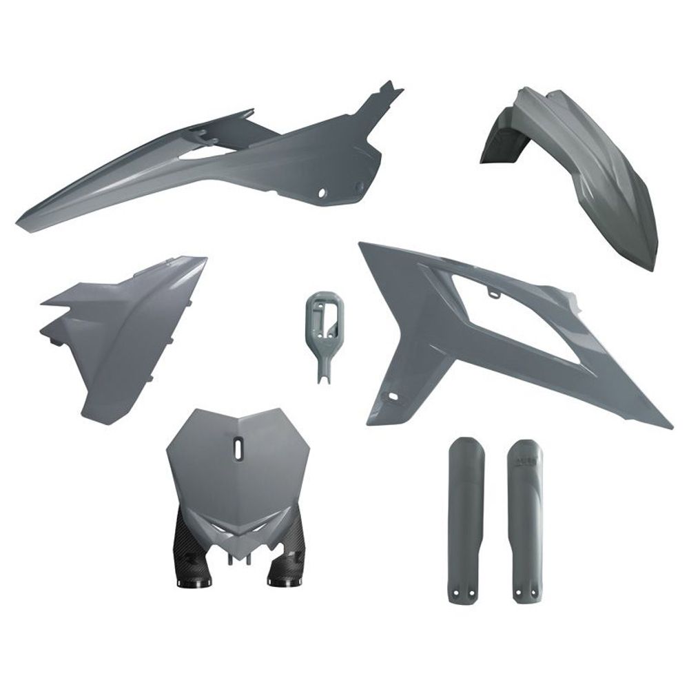 Motocross Full Plastic Kit 7 Pcs with Front Plate & Factory Wrap Fork Protectors Quantum Grey - Grafite Offroad
