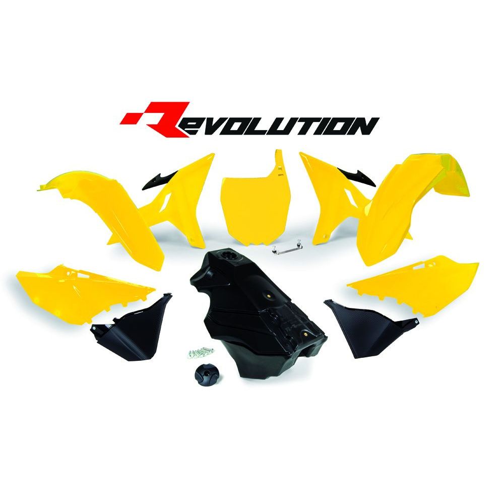Plastics Kit 7 Pcs Includes Black Gas Tank, Gas Cap and Front Plate Adapter Yellow - Grafite Offroad