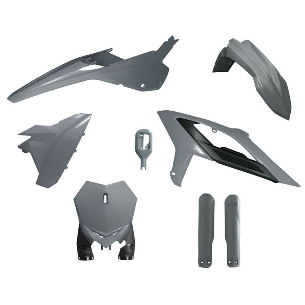 Motocross Full Plastic Kit 6 Pcs with Front Plate & Factory Wrap Fork Protectors Color Quantum Grey - Grafite Offroad