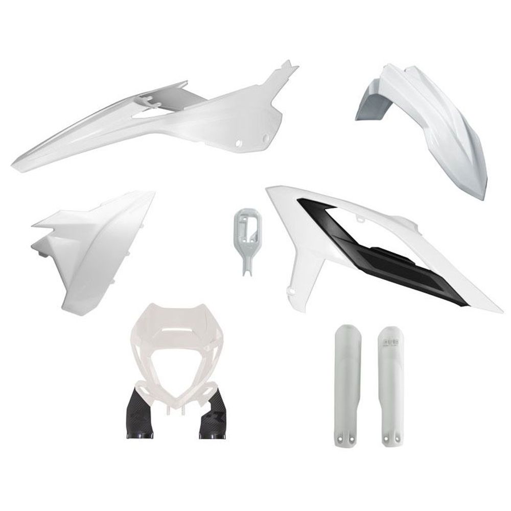 Enduro Full Plastic Kit 6 Pcs with Front Headlight Plastic & Factory Wrap Fork Protectors White - Grafite Offroad