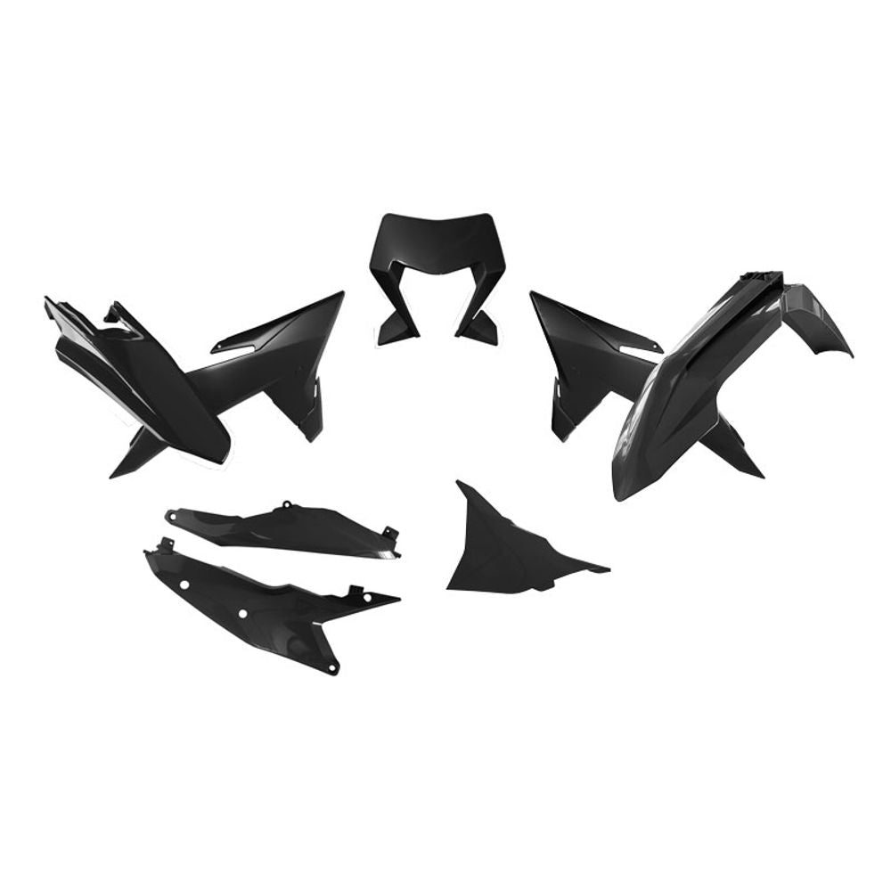 Kit Plastiche 6 Pezzi Con Coperchio Laterale Cassa Filtro E Mascherina Porta Faro Nero Replica Ktm