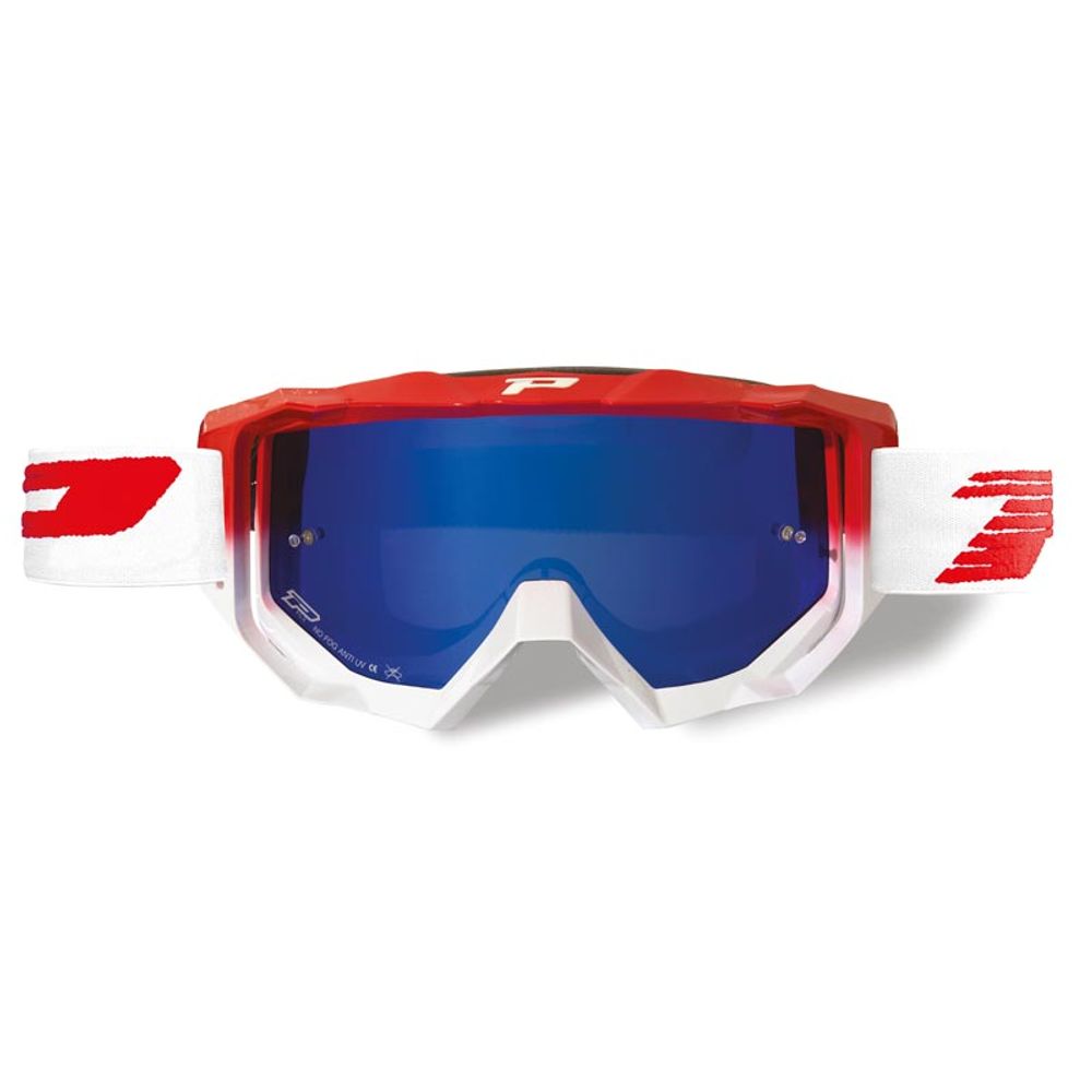 Progrip Goggle 3200fl - Multilayered Lens - Mirrored Blue - Red/white - Grafite Offroad