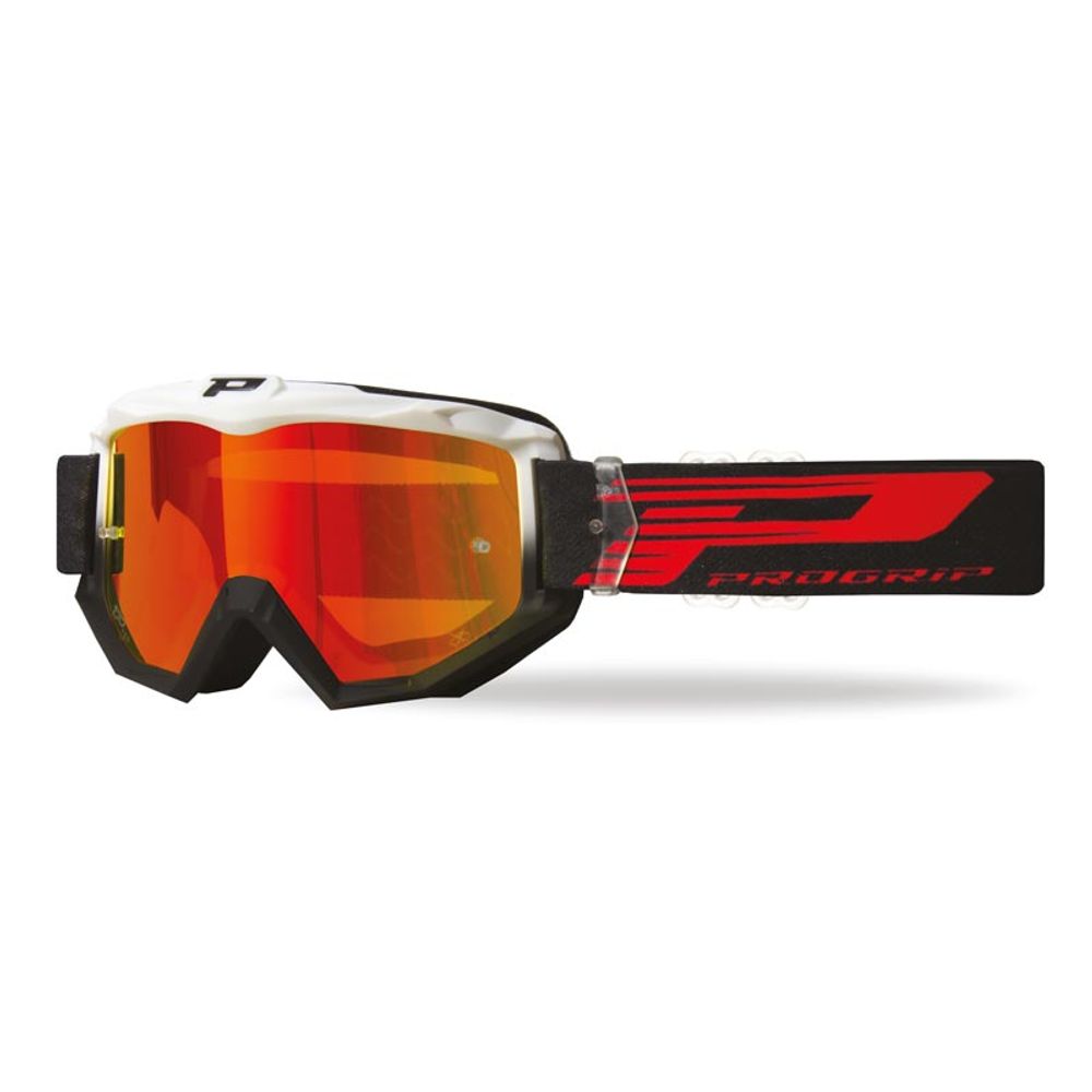 Progrip Goggle 3201fl - Multilayered Lens - Mirrored Red- White/black - Grafite Offroad