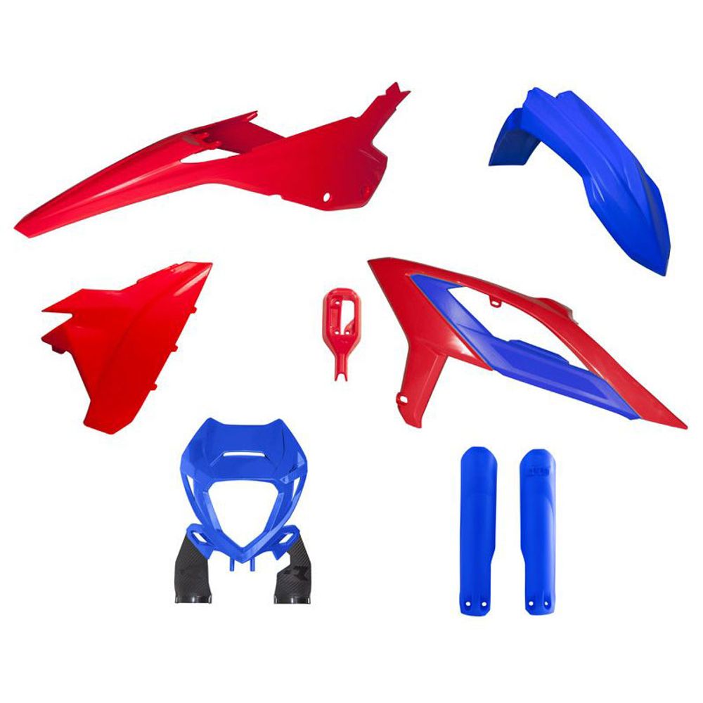 Enduro Full Plastic Kit 6 Pcs with Front Headlight Plastic & Factory Wrap Fork Protectors Oem Color 2024 Red Blue - Grafite Offroad