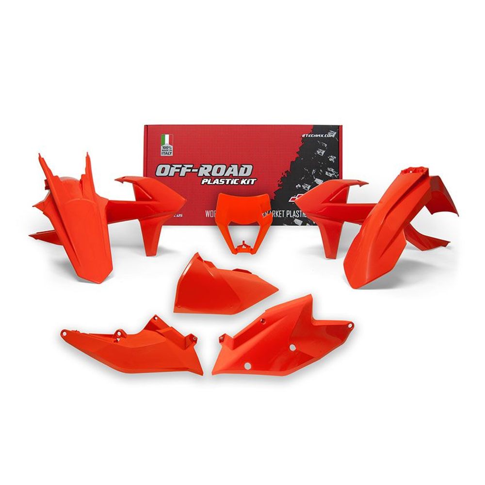 Plastics Kit 6 Pcs with Left Airbox Cover and Orange Headlight Plastic K Orange Replica Ktm - Grafite Offroad