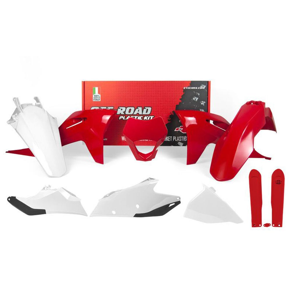 Full Plastic Kit 7 Pcs with Front Headlight Plastic & Fork Protectors Gas Gas Ec/ec-f Oem Color Red 21-22 - Grafite Offroad