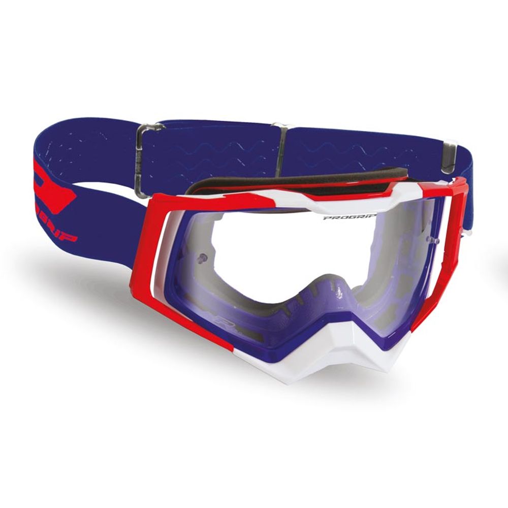 Progrip 3309 Rapid Goggle - Trasparent Lens Thickness 1,2mm Curved Blue/red/white - Grafite Offroad