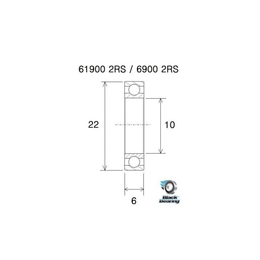UB-6900-B5 - STANDARD BEARING MEASURE (10 x 22 x 6 mm) B5 -- COD. ( 6900-2RS / 61900 2RS - 10 22 6 - 10226 - 10x22x6 ) - Grafite Offroad