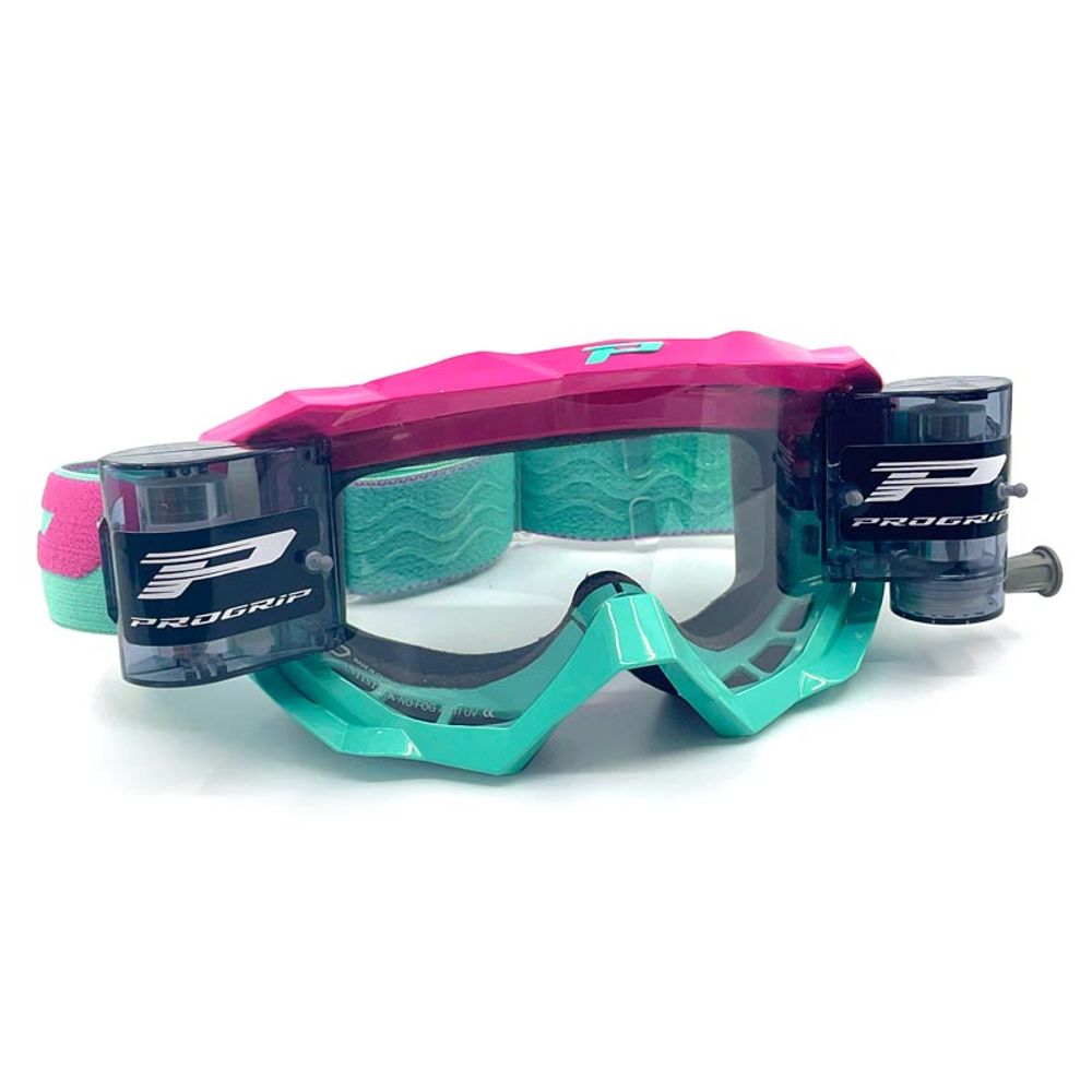 Progrip Goggle 3200ro - Roll Off Clear Lens - Fuxia/green Acqua - Grafite Offroad