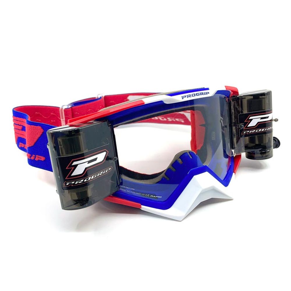 Progrip 3309 Rapid Goggle - Roll Off Clear Lens - Blue/red/white - Grafite Offroad