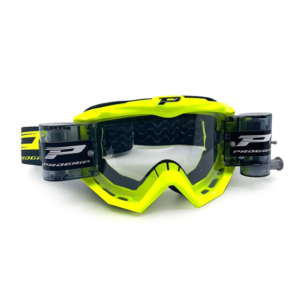 Progrip Goggle 3201ro - Roll Off Clear Lens - Fluo Yellow - Grafite Offroad