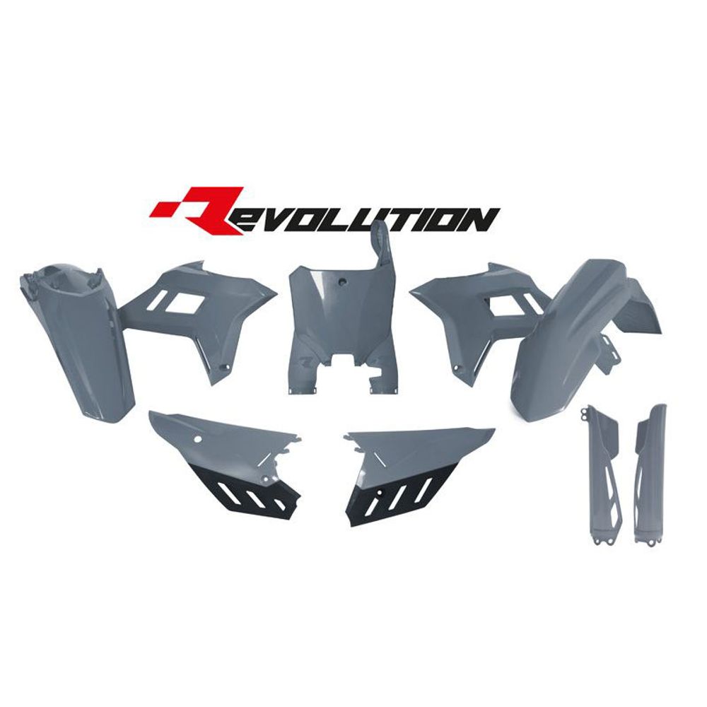 Full Plastic Kit 7 Pcs W/airbox Covers and Fork Protectors Crf Revolution Quantum Grey Color - Grafite Offroad