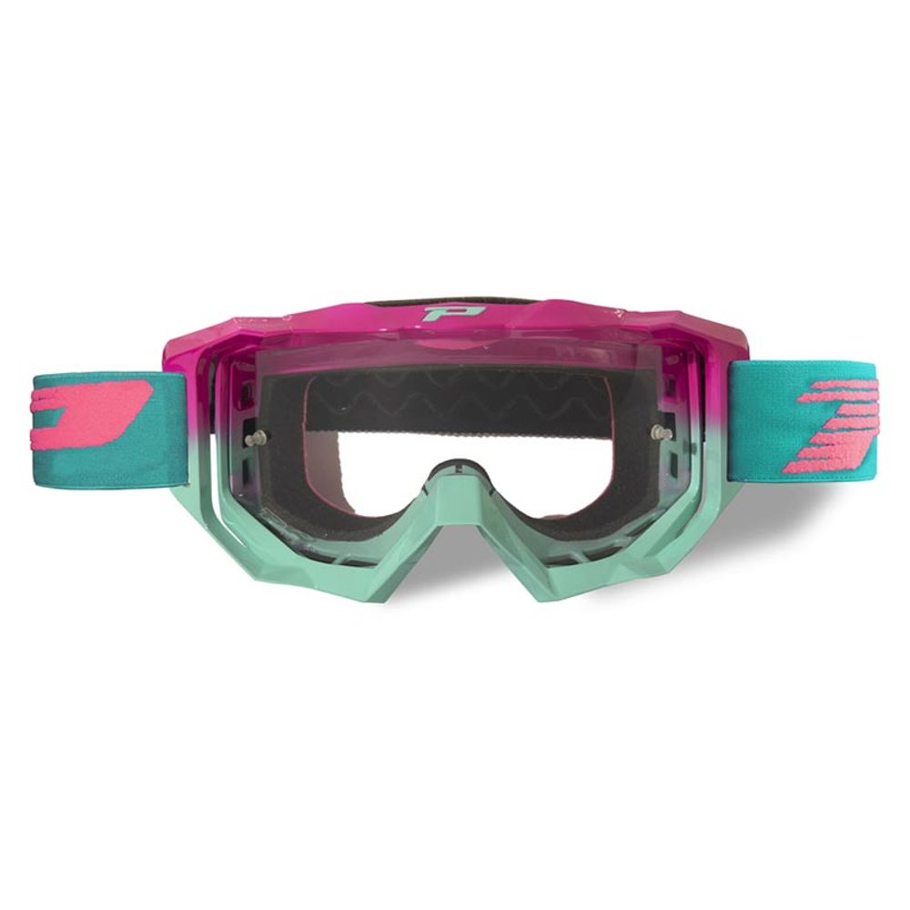 Progrip Goggle 3200fl - Trasparent Lens Duo Layered - Fuxia/green Acqua - Grafite Offroad
