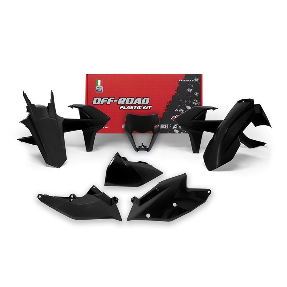 Plastics Kit 6 Pcs with Left Airbox Cover and Black Headlight Plastic Black Replica Ktm - Grafite Offroad
