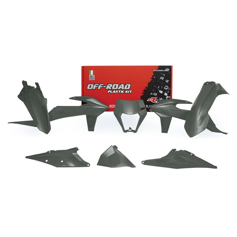 Plastics Kit 6 Pcs with Left Airbox Cover and Orange Headlight Plasticquantum Grey Replica Ktm - Grafite Offroad