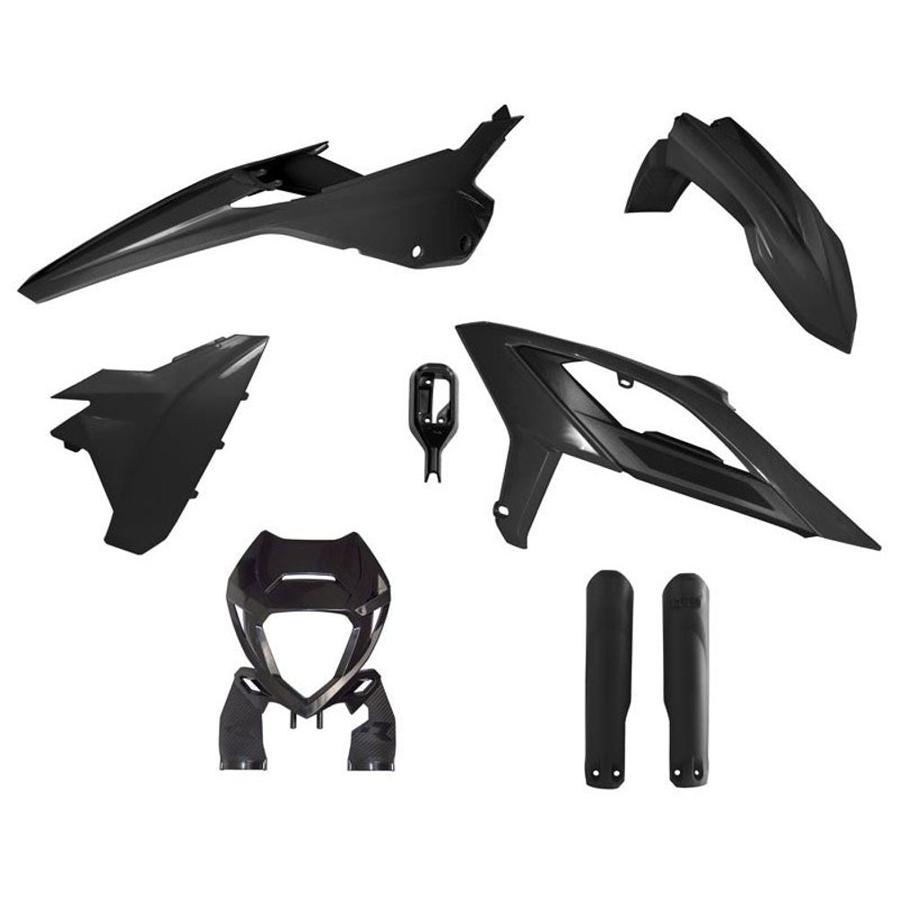 Enduro Full Plastic Kit 6 Pcs with Front Headlight Plastic &amp; Factory Wrap Fork Protectors Black - Grafite Offroad