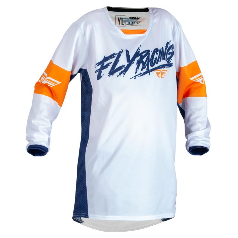 Kinetic Khaos White/Navy/Orange Yl Jersey Fly Racing