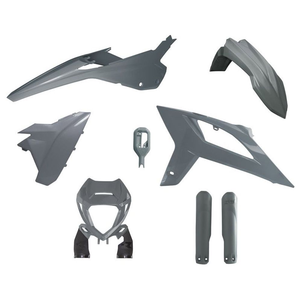 Enduro Full Plastic Kit 6 Pcs with Front Headlight Plastic &amp; Factory Wrap Fork Protectors - Grafite Offroad