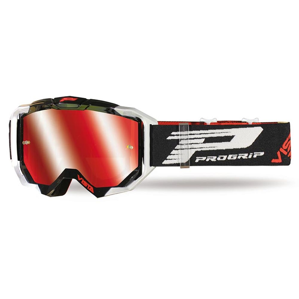 Progrip 3303 Vista Goggle - Mirror Multilayer Lens - Black/white - Lens Red - Grafite Offroad