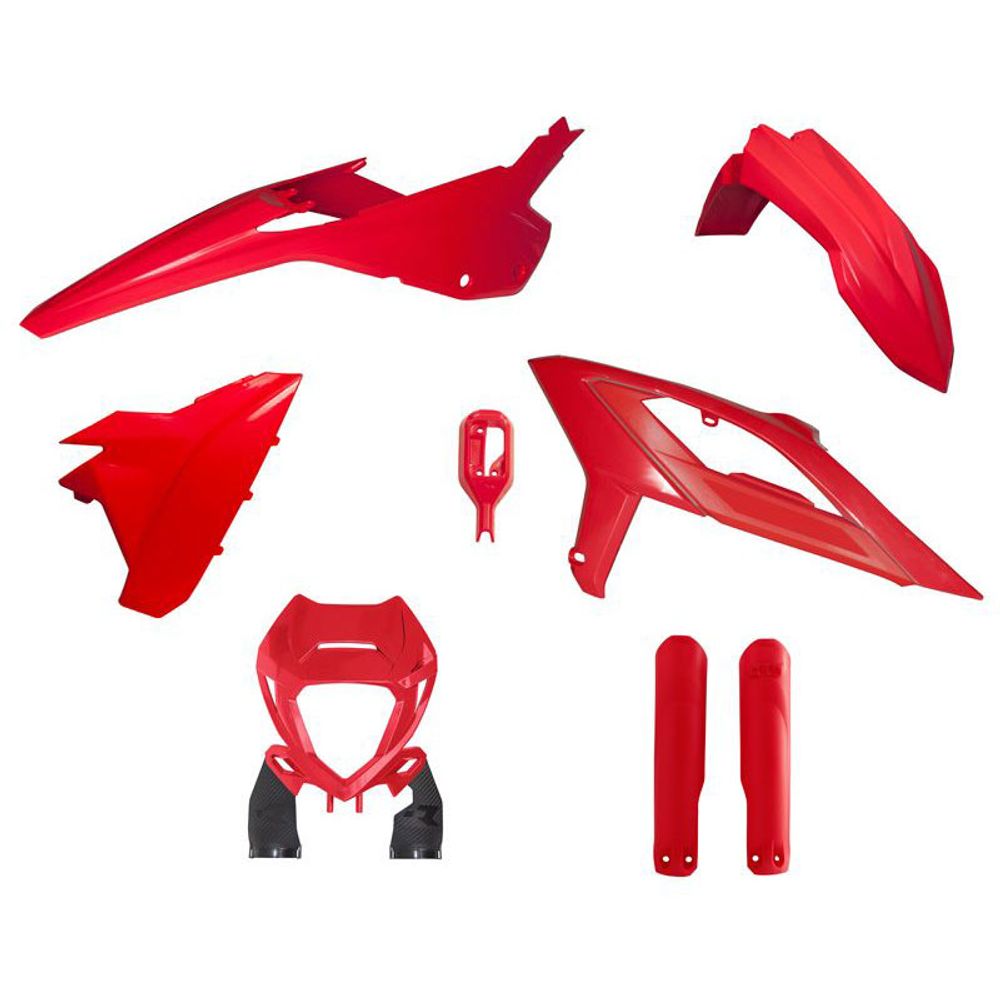 Enduro Full Plastic Kit 6 Pcs with Front Headlight Plastic &amp; Factory Wrap Fork Protectors Oem Color 2024 Red - Grafite Offroad