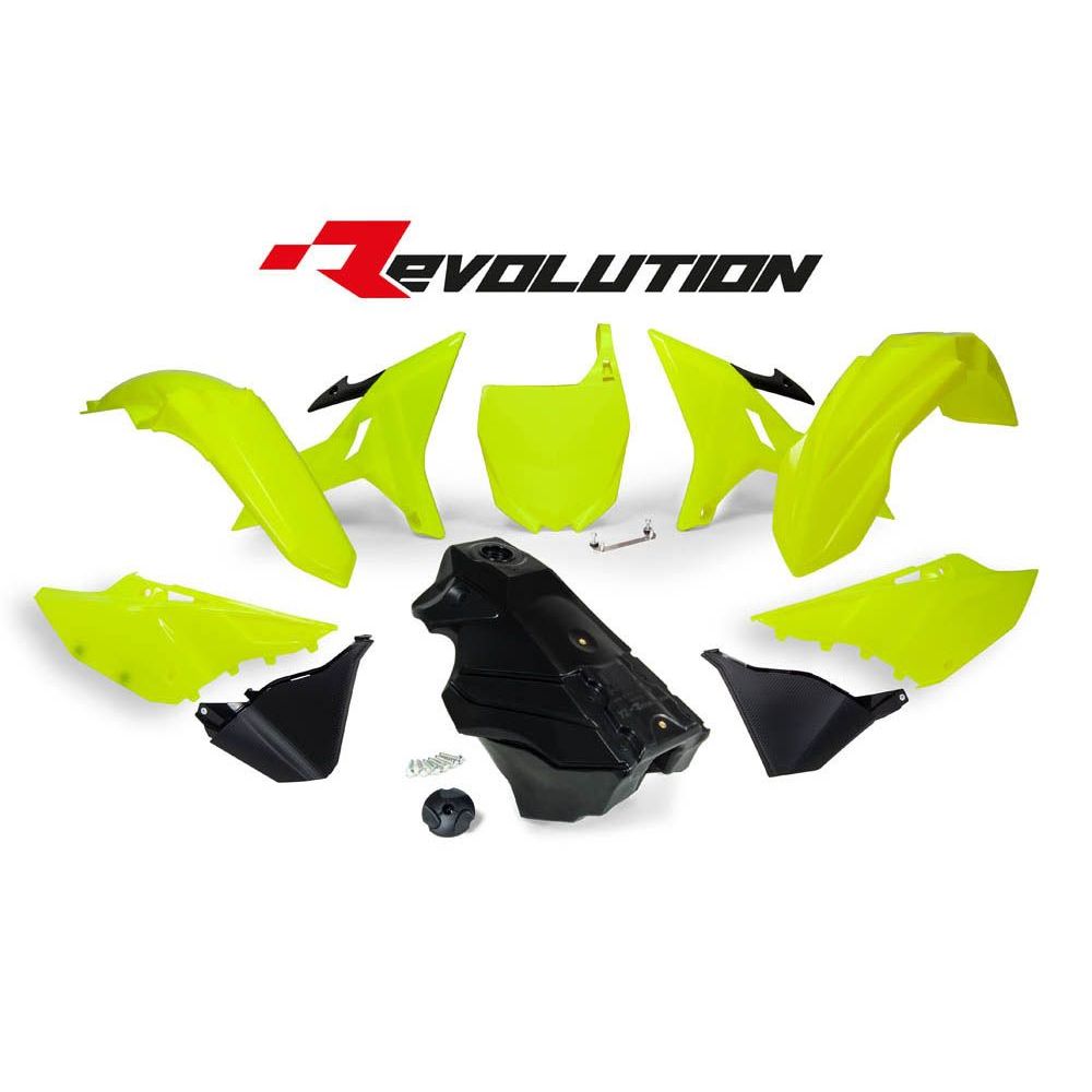Plastics Kit 7 Pcs Includes Black Gas Tank, Gas Cap and Front Plate Adapter Neon Yellow - Grafite Offroad