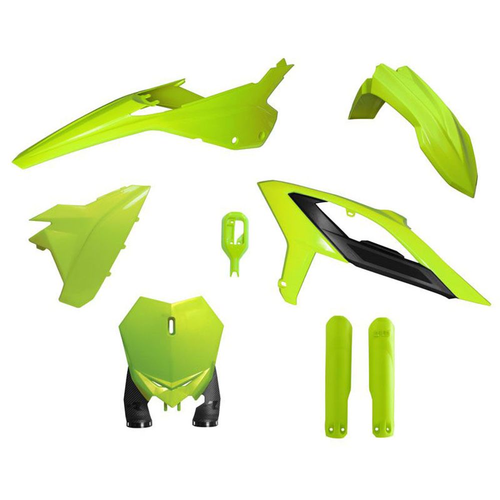 Motocross Full Plastic Kit 6 Pcs with Front Plate &amp; Factory Wrap Fork Protectors Color Neon Yellow - Grafite Offroad