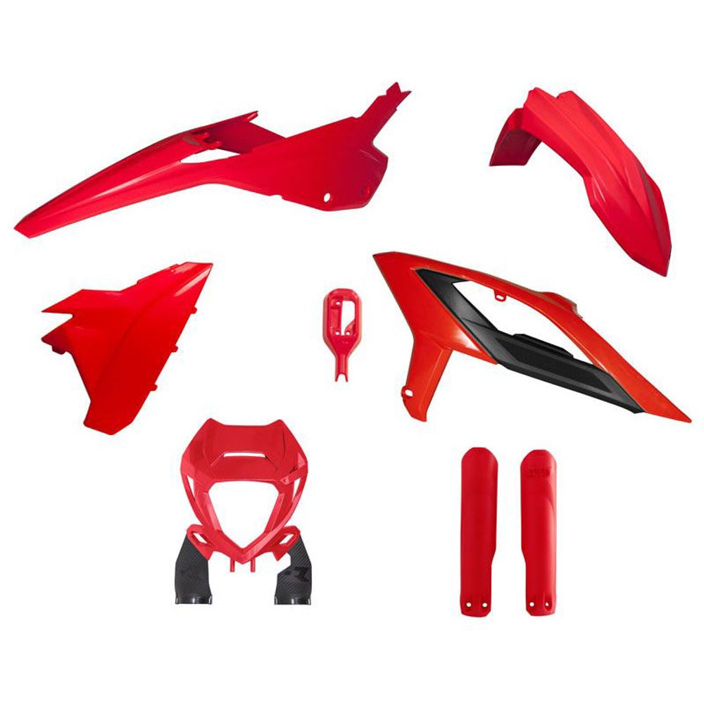 Enduro Full Plastic Kit 6 Pcs with Front Headlight Plastic &amp; Factory Wrap Fork Protectors Oem Color 2023 Red Black - Grafite Offroad