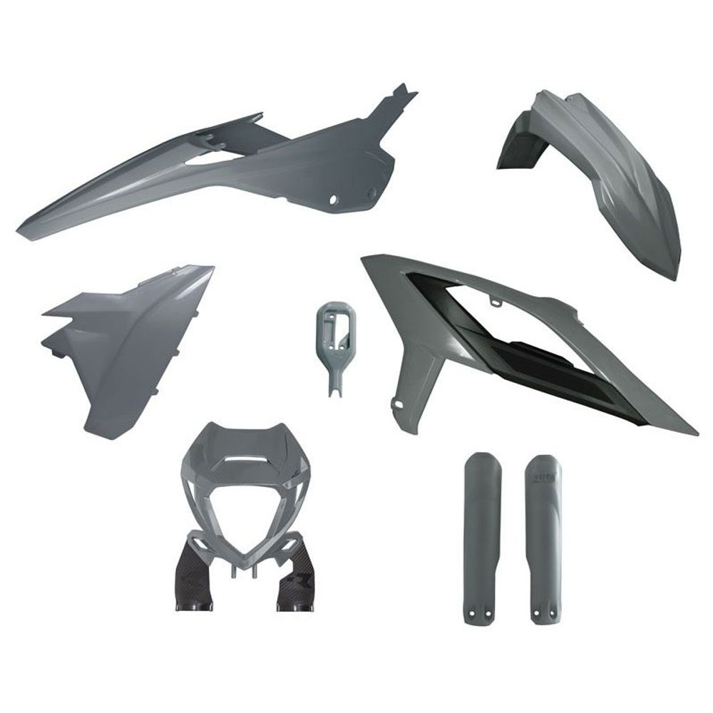 Enduro Full Plastic Kit 6 Pcs with Front Headlight Plastic &amp; Factory Wrap Fork Protectors Quantum Grey - Grafite Offroad