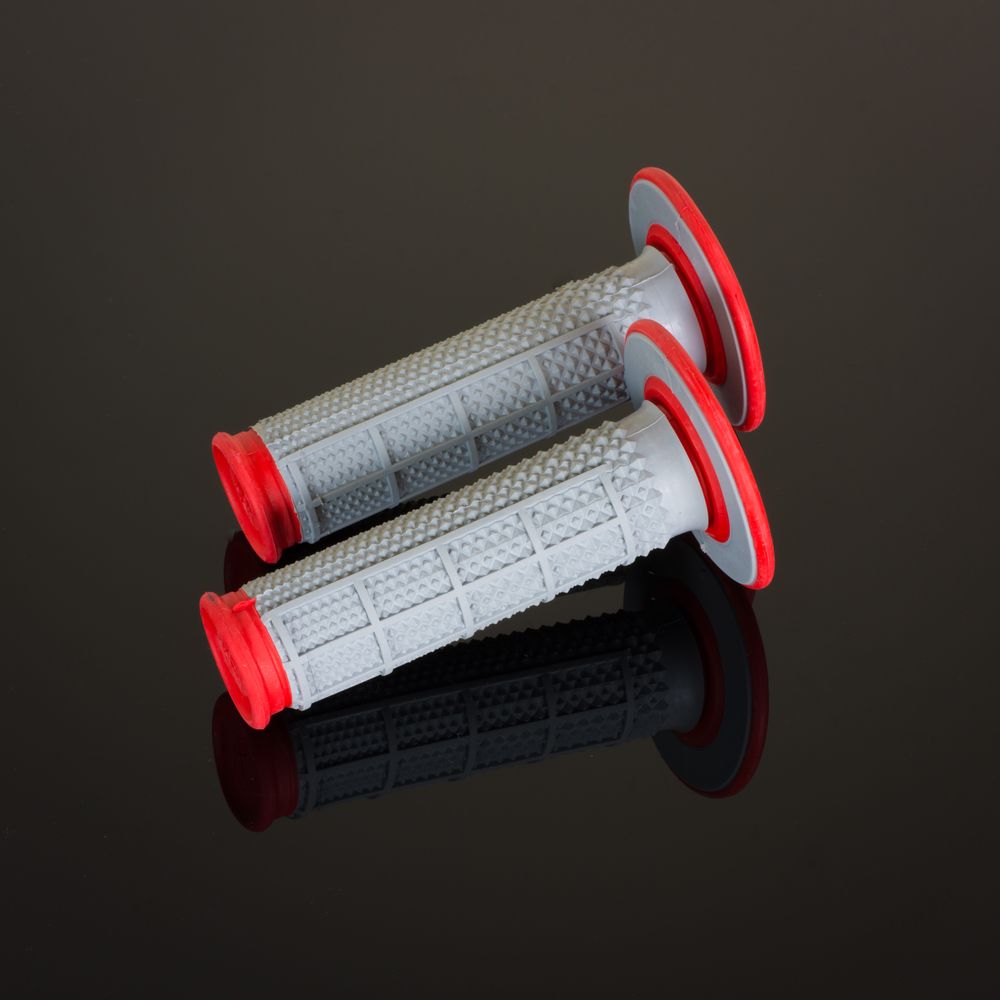 Dual Tapered Mx Grips | Half Waffle | Grey-red - Grafite Offroad