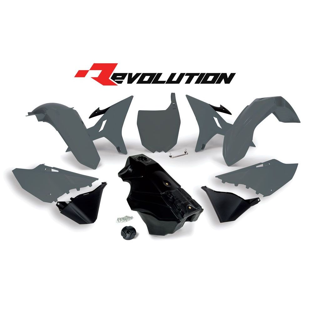Plastics Kit 7 Pcs Includes Black Gas Tank, Gas Cap and Front Plate Adapter Grey - Grafite Offroad