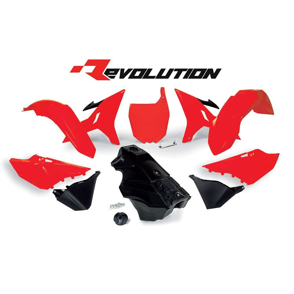 Plastics Kit 7 Pcs Includes Black Gas Tank, Gas Cap and Front Plate Adapter Red - Grafite Offroad