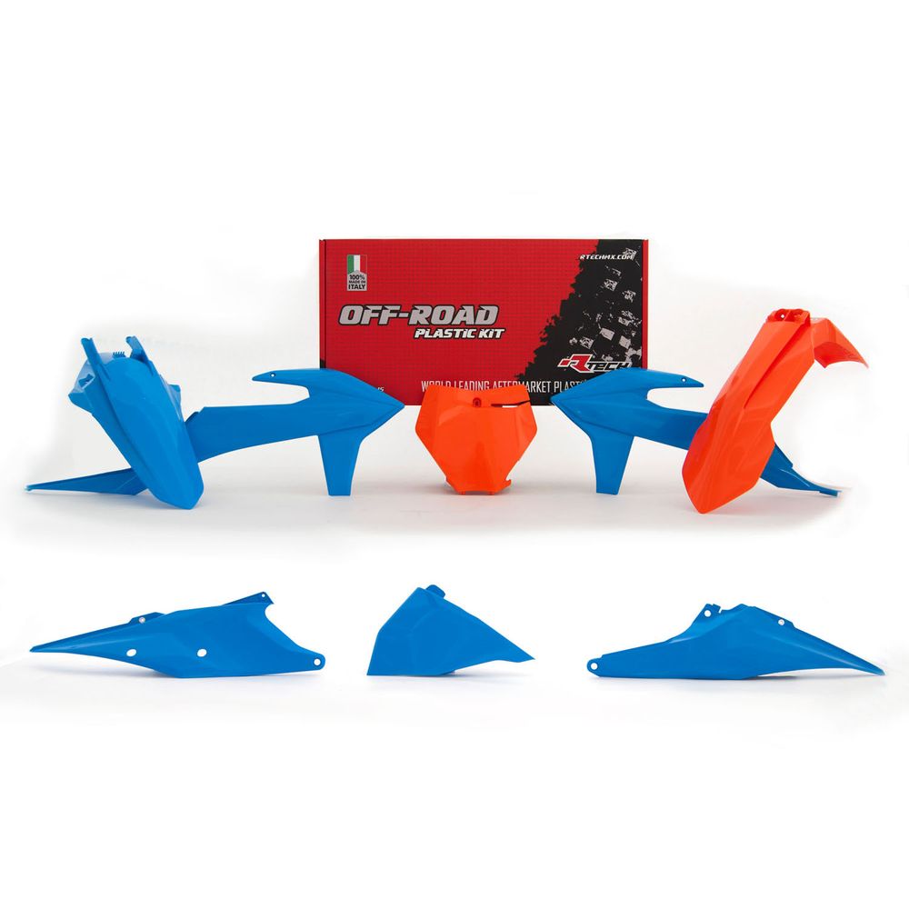 Plastics Kit 6 Pcs with Left Airbox Cover Orange/vintage Light Blue Replica Ktm - Grafite Offroad