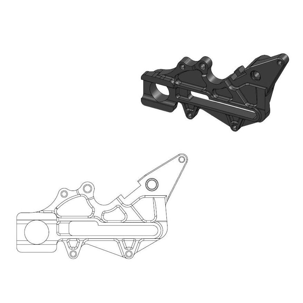 Off-road Brake Caliper Adapter 220mm Rotor - Rear - Ktm: Factory Black - Grafite Offroad
