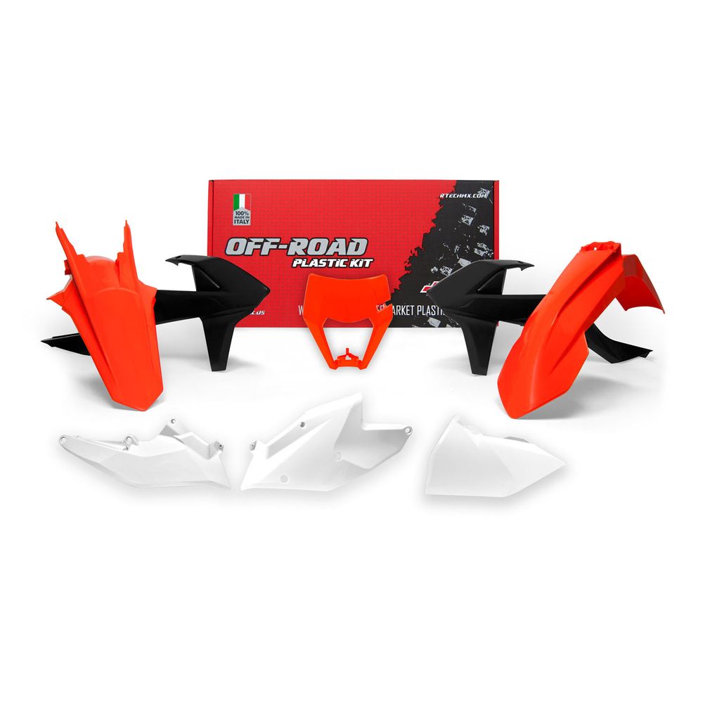 Plastics Kit 6 Pcs with Left Airbox Cover and Orange Headlight Plastic K Orange-black-white Replica Ktm - Grafite Offroad
