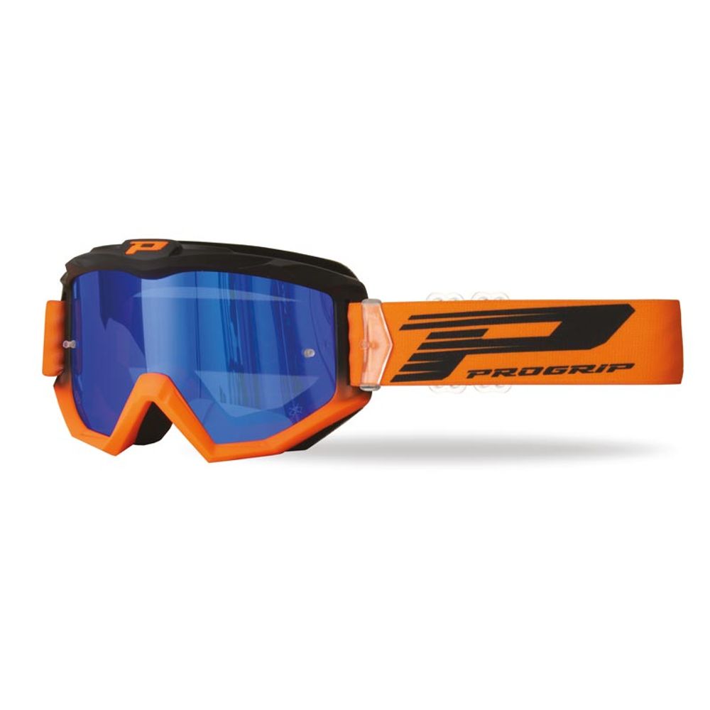 Progrip Goggle 3201fl - Multilayered Lens - Mirrored Blue - Black/fluo Orange - Grafite Offroad