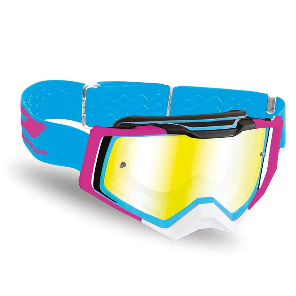 Progrip 3309 Rapid Goggle - Mirror Multilayer Lens - Turchese/fuxia/black - Lens Yellow - Grafite Offroad