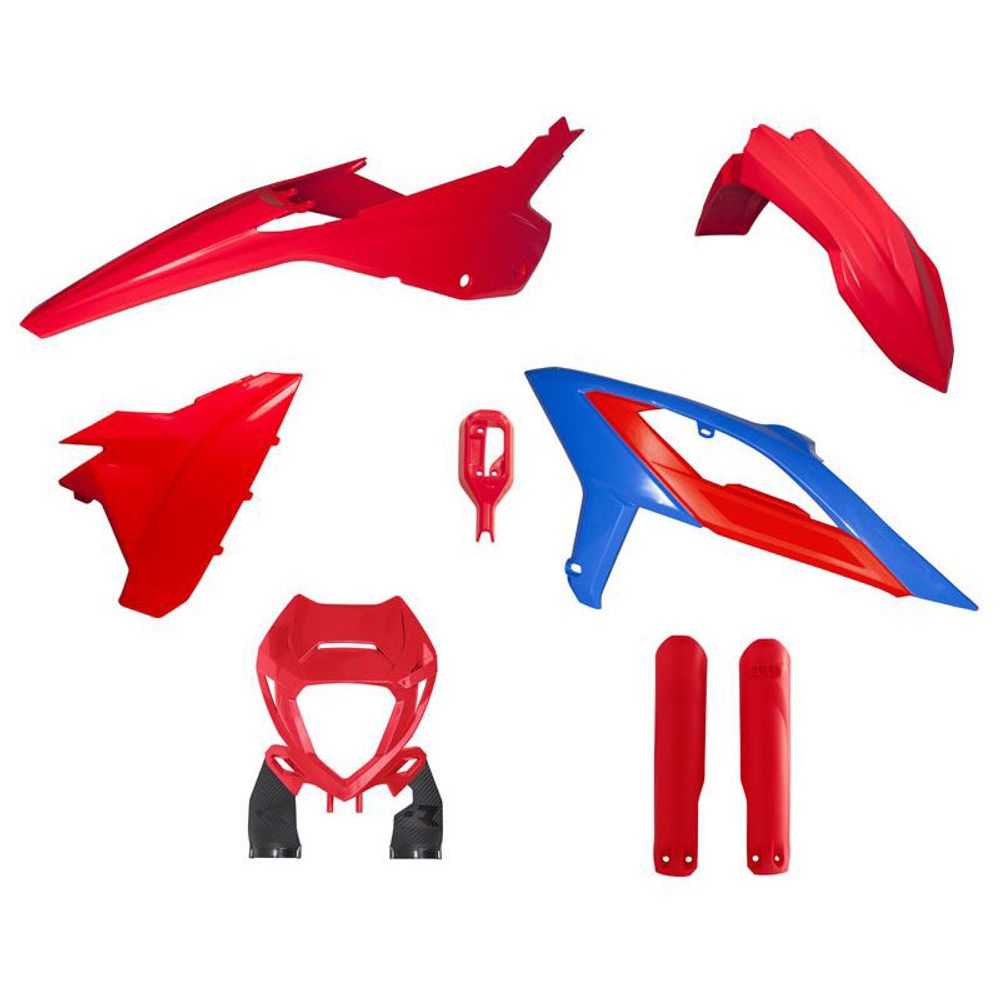 Enduro Full Plastic Kit 6 Pcs with Front Headlight Plastic &amp; Factory Wrap Fork Protectors Oem Color 2023 Racing Version Red Blue - Grafite Offroad