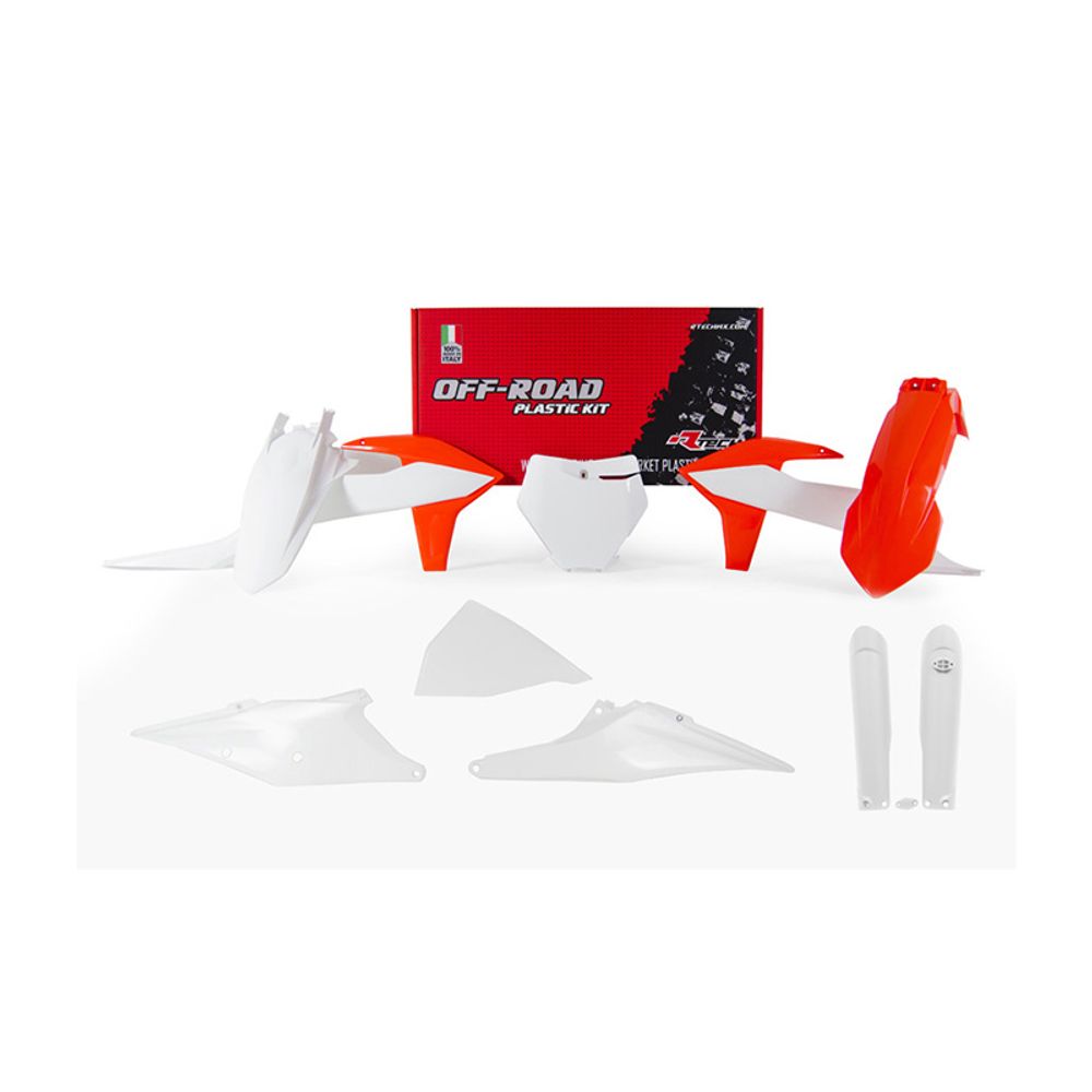 Kit Plastiche 7 Pezzi Con Coperchio Laterale Cassa Filtro Replica Ktm Bianco-Arancione