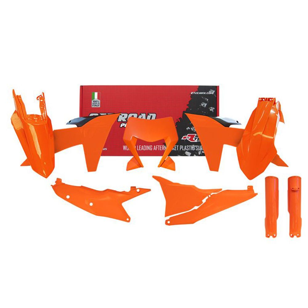 Plastic Kit 7 Pcs Whit Fork Protector Air Box Cover Headlight Plastic Exc Exc-f K Orange Black - Grafite Offroad