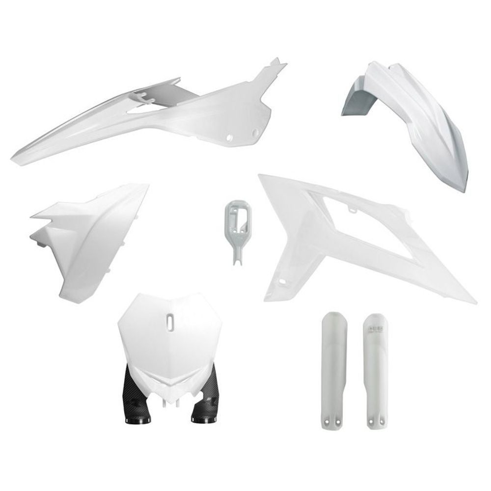 Motocross Full Plastic Kit 7 Pcs with Front Plate &amp; Factory Wrap Fork Protectors White - Grafite Offroad