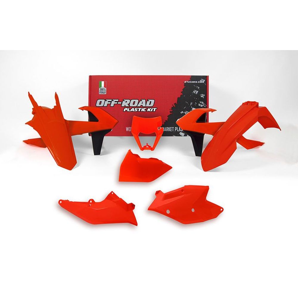 Plastics Kit 6 Pcs with Left Airbox Cover and Neon Orange Headlight Plastic Neon Orange Replica Ktm - Grafite Offroad