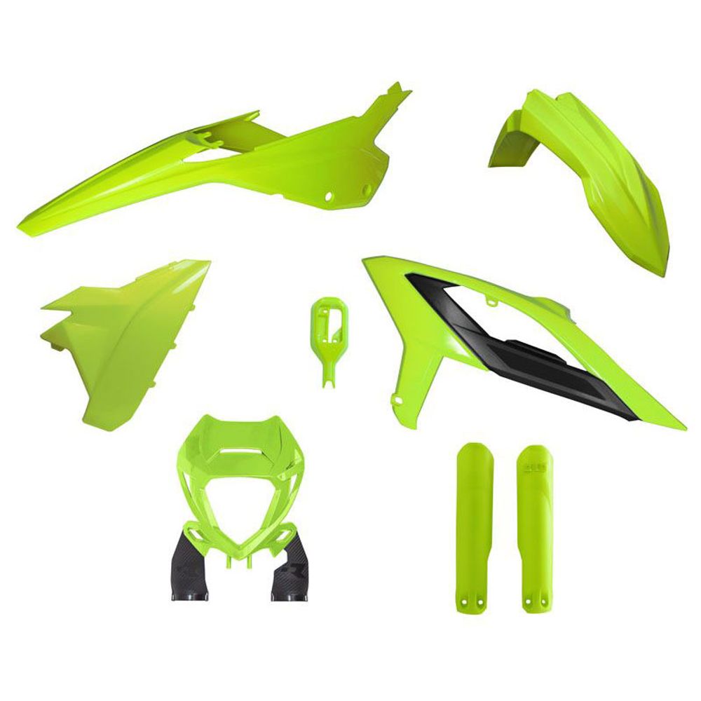 Enduro Full Plastic Kit 6 Pcs with Front Headlight Plastic &amp; Factory Wrap Fork Protectors Neon Yellow - Grafite Offroad