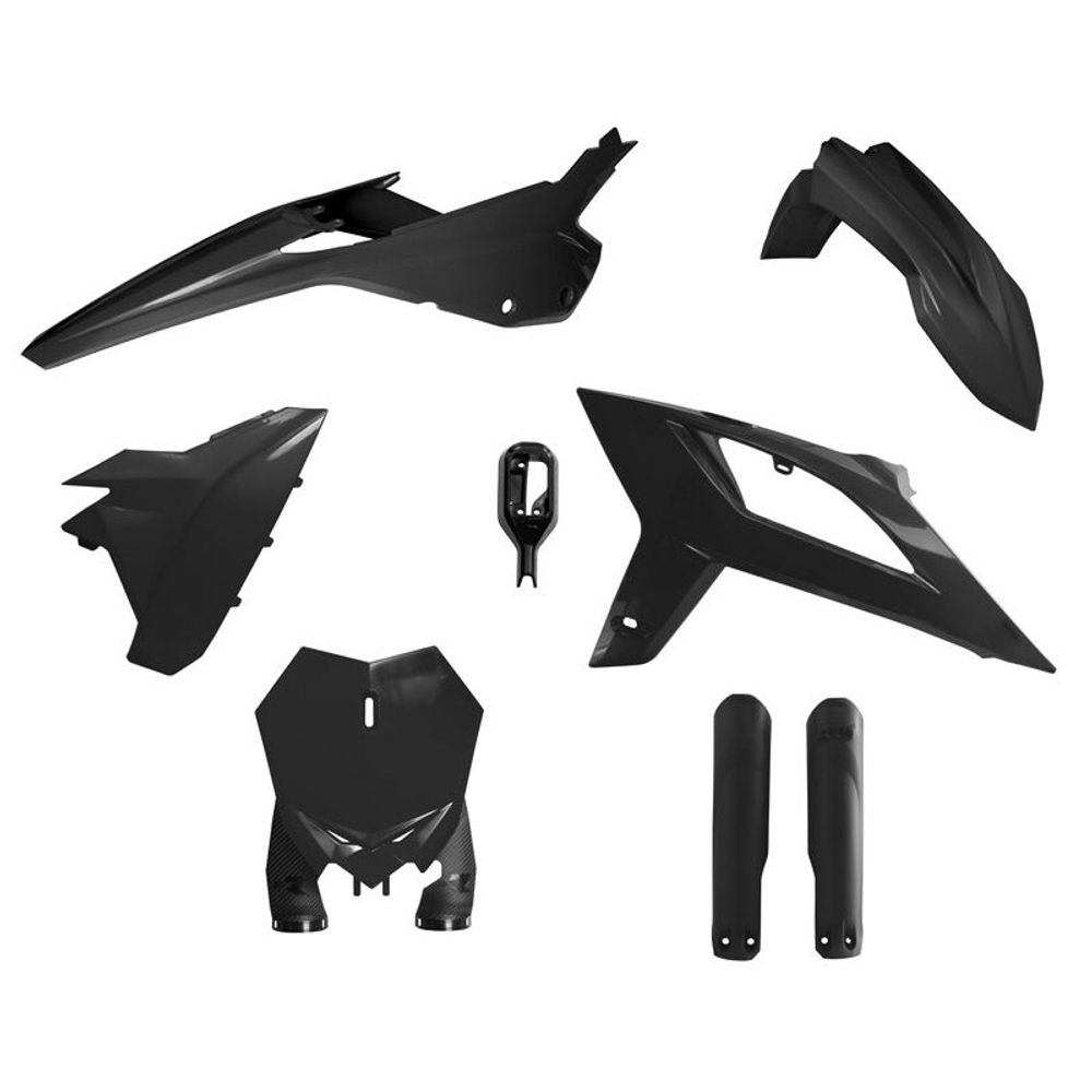 Motocross Full Plastic Kit 7 Pcs with Front Plate &amp; Factory Wrap Fork Protectors Black - Grafite Offroad