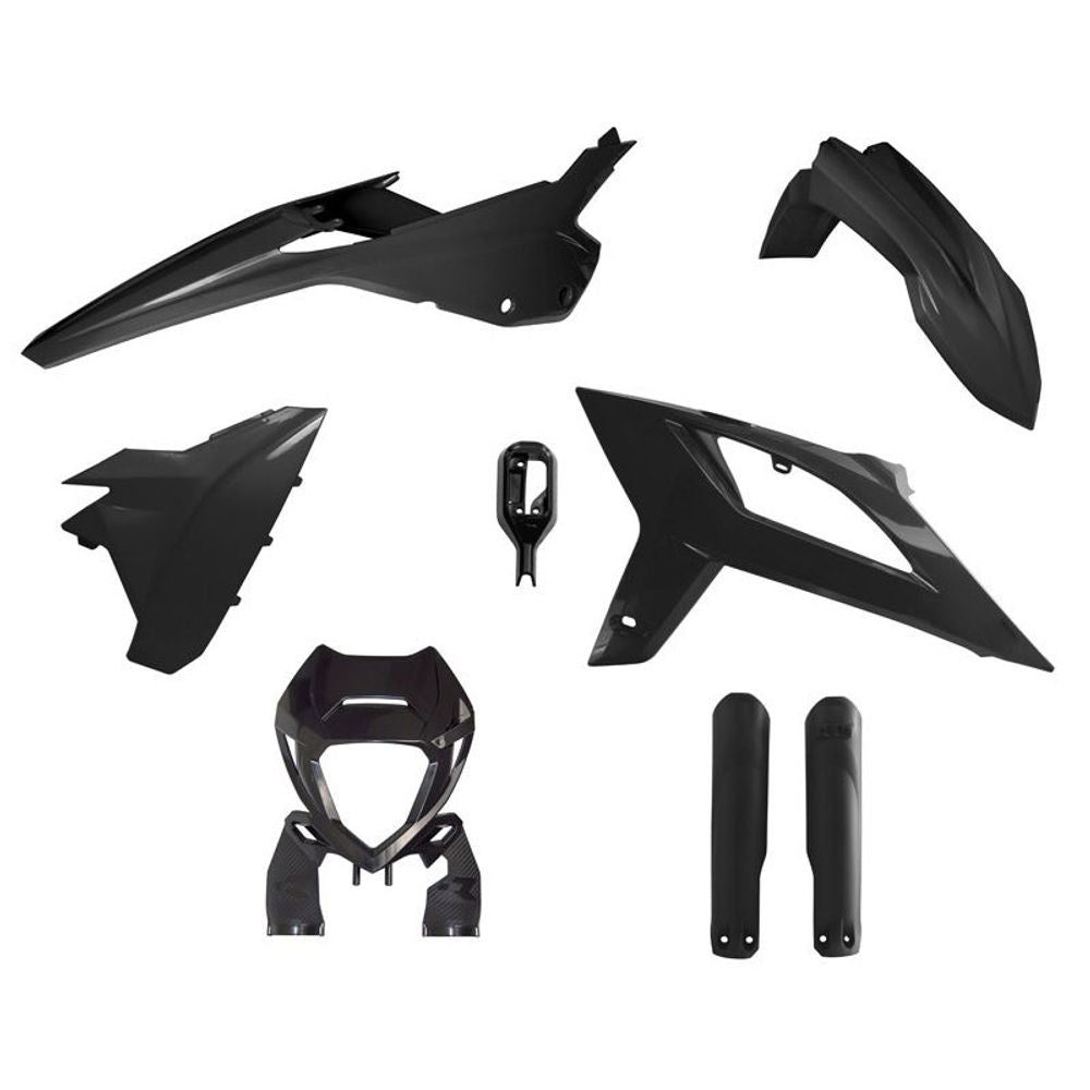 Enduro Full Plastic Kit 6 Pcs with Front Headlight Plastic &amp; Factory Wrap Fork Protectors - Grafite Offroad