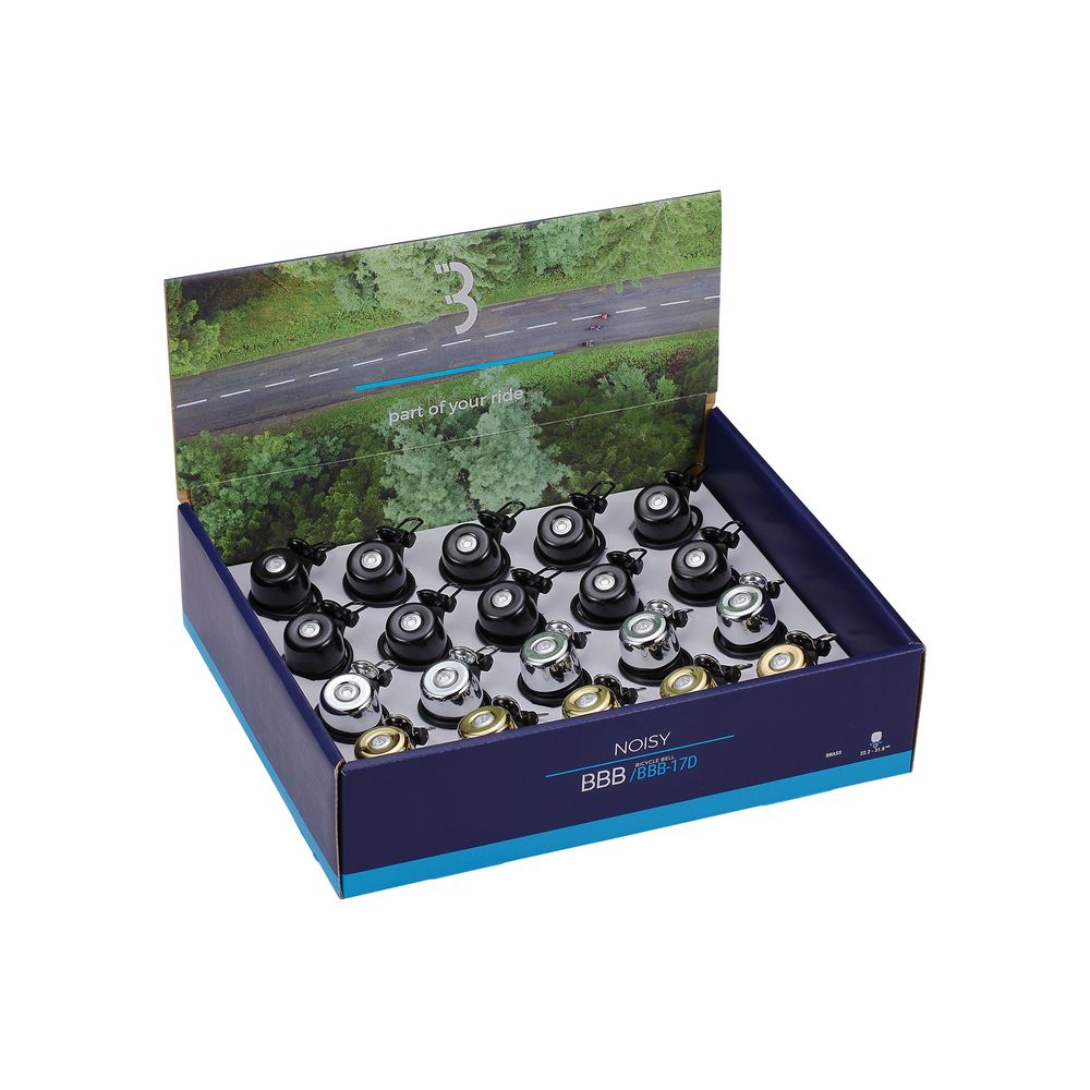 Display Box 20pc with Bike Bells Noisy Brass | Mix Colors - Grafite Offroad