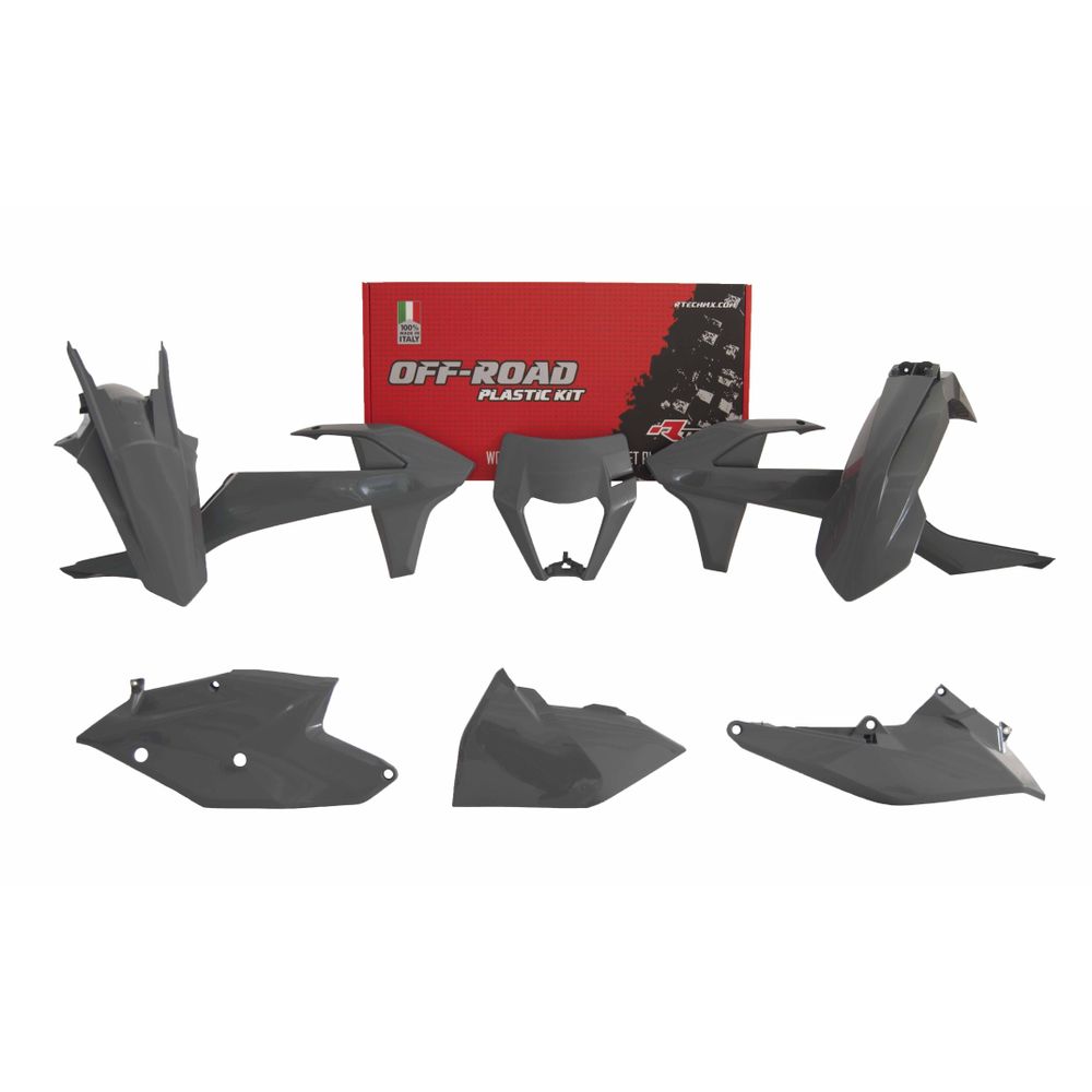 Plastics Kit 6 Pcs with Left Airbox Cover and Grey Headlight Plastic Quantum Grey Replica Ktm - Grafite Offroad